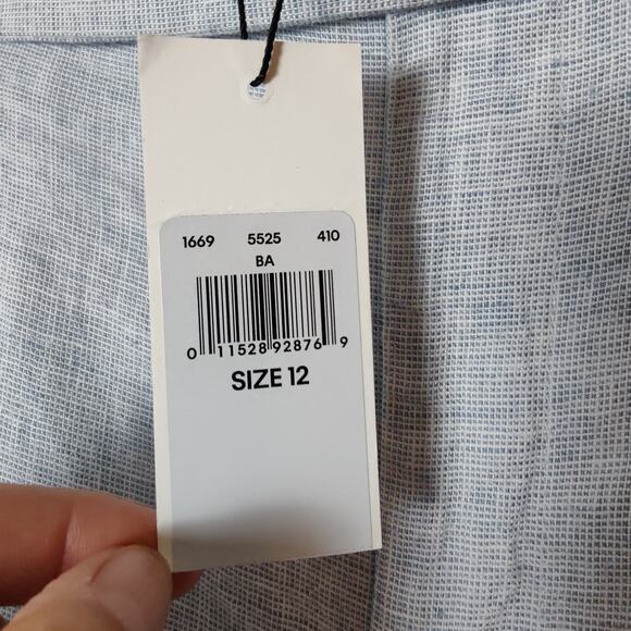 NWT Calvin Klein Women's Sz 12 Blue Grey Linen Blend Belted High Waist Shorts - Picture 5 of 7